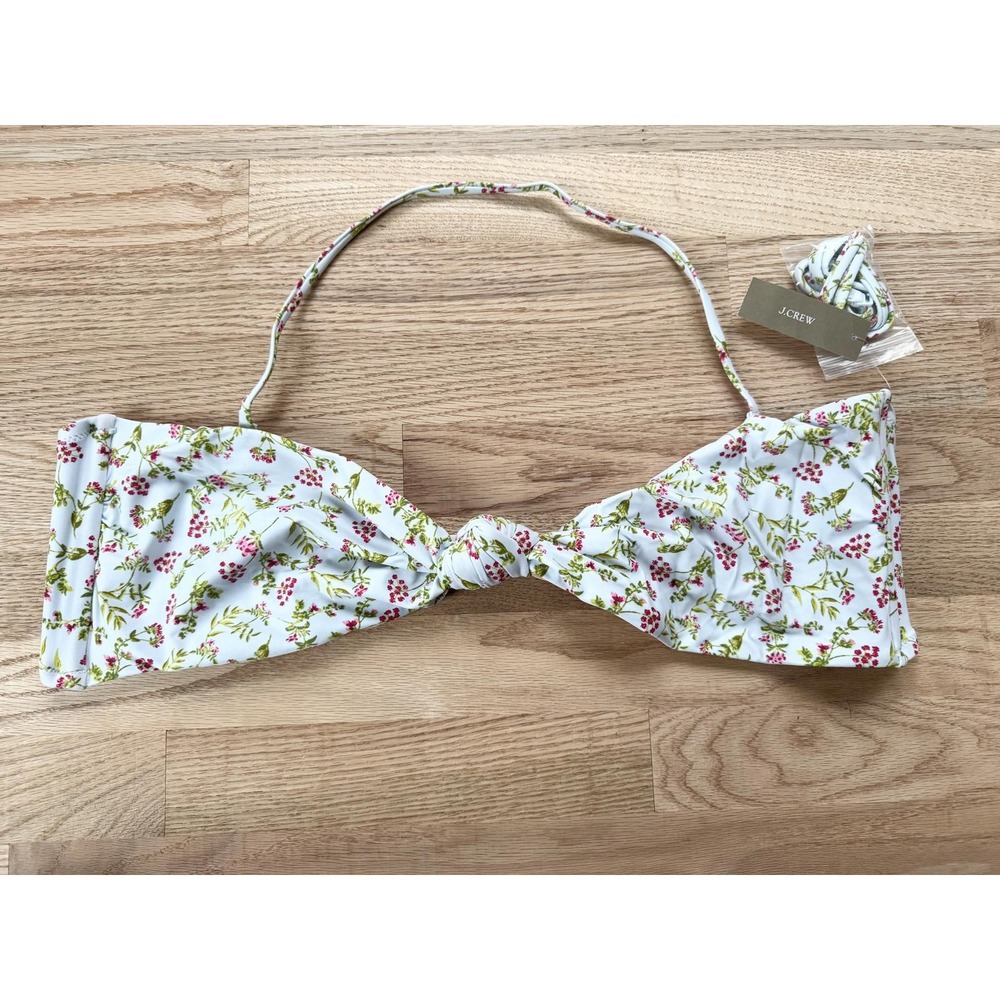 J.Crew Floral Twist Halter Bikini Top Swimsuit White‎ Pink Green Size 3X